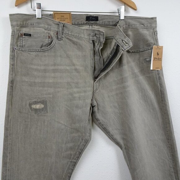 Polo Ralph Lauren Jeans Men's 40x30 Sullivan Slim Distressed Repaired Gray Denim - Picture 3 of 9